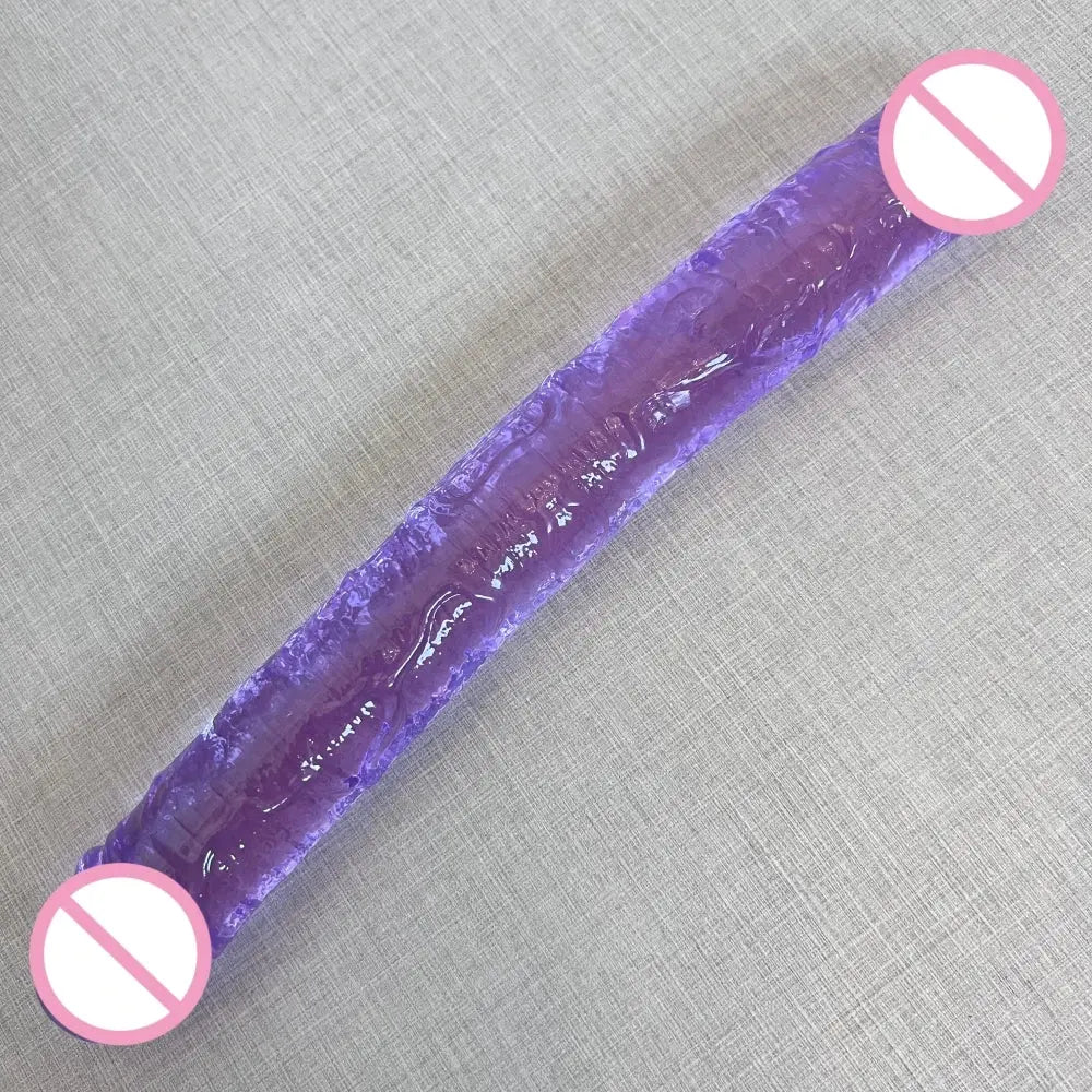 Purple double dildo with realistic penis design, bullet vibrator, suitable for lesbian couples and adult anal and vaginal pleasure.