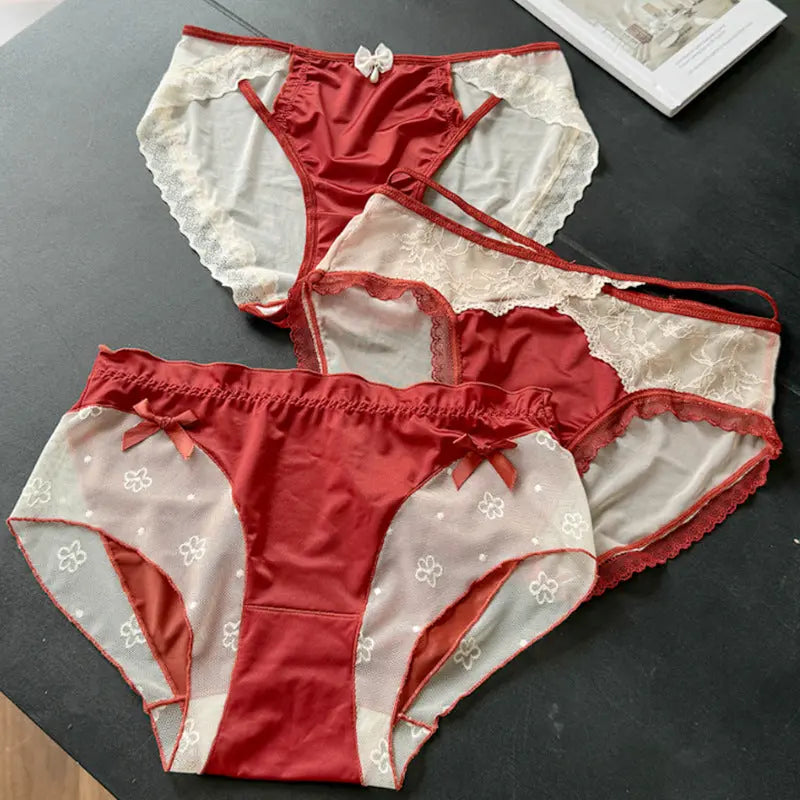 Red girls' underwear by SHOPEZRA L.L.C., silky satin ice silk briefs with non-binding crotch, stylish and comfortable for women.