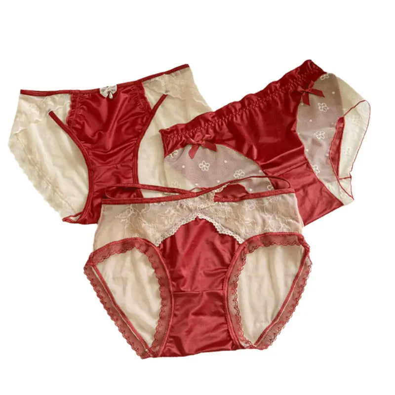 Red girls' and women's silky satin briefs by SHOPEZRA L.L.C., non-binding, smooth ice silk underwear with comfortable fit.