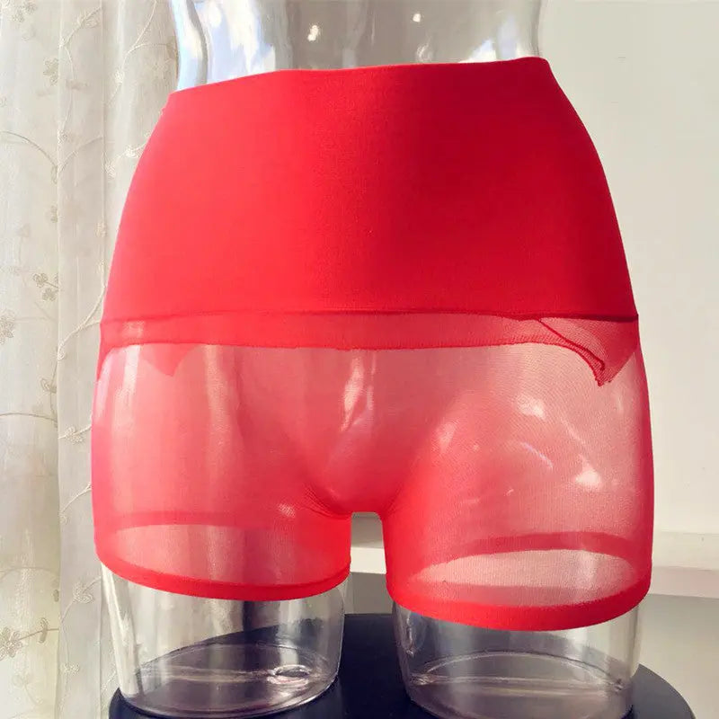 Red 360-degree seamless low waist transparent stockings and underwear set for men and women by SHOPEZRA L.L.C.