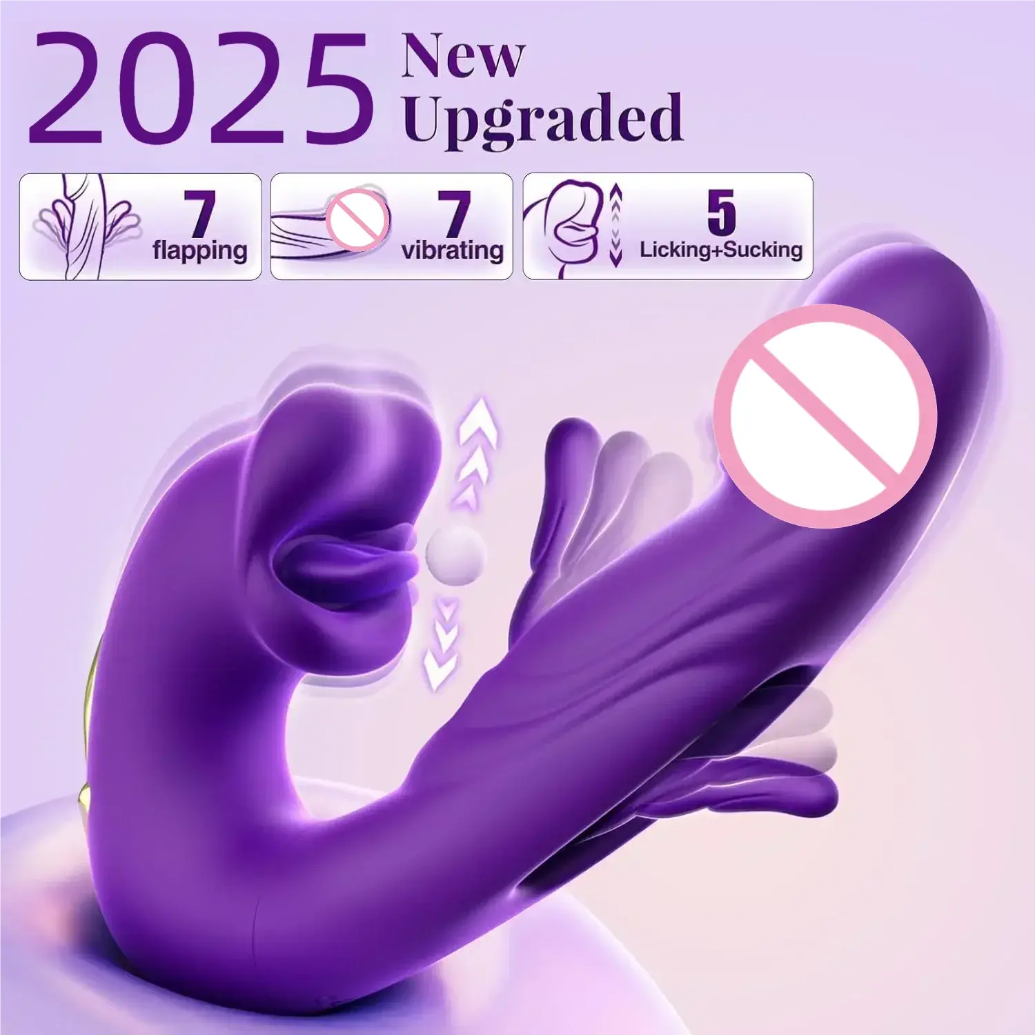 Red SHOPEZRA 3-in-1 telescopic vibrating sex toy with rotating dildo, G-spot, clitoral stimulation, waterproof, and tongue-licking features.