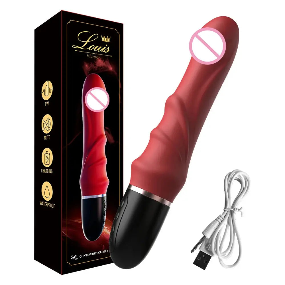 Red SHOPEZRA L.L.C. big dildo vibrator with 10 modes, G-spot and clitoral stimulation, vaginal massager for women.