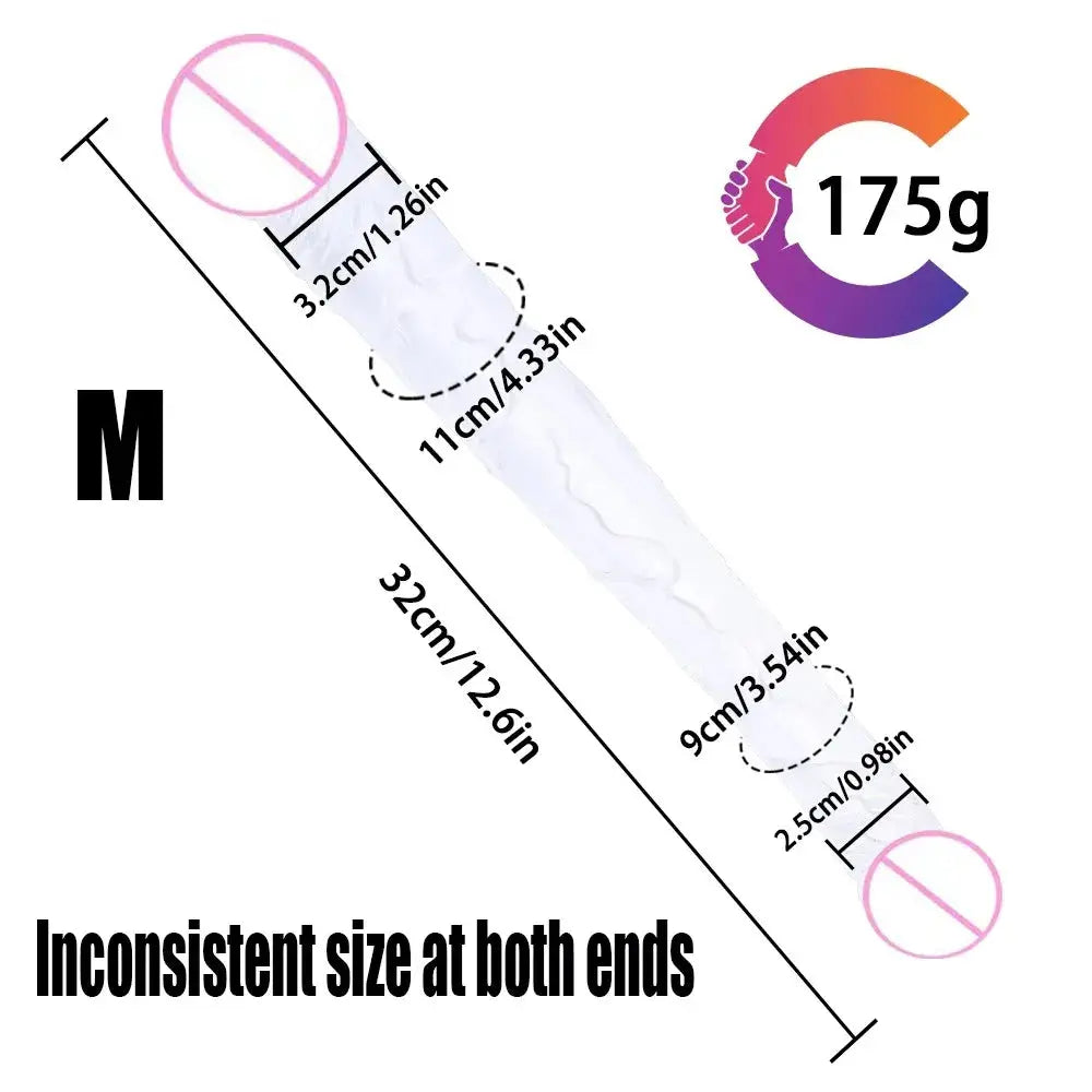 Red and blue double-ended realistic dildo with flexible design for G-spot stimulation and anal play, adult sex toy for women and couples.