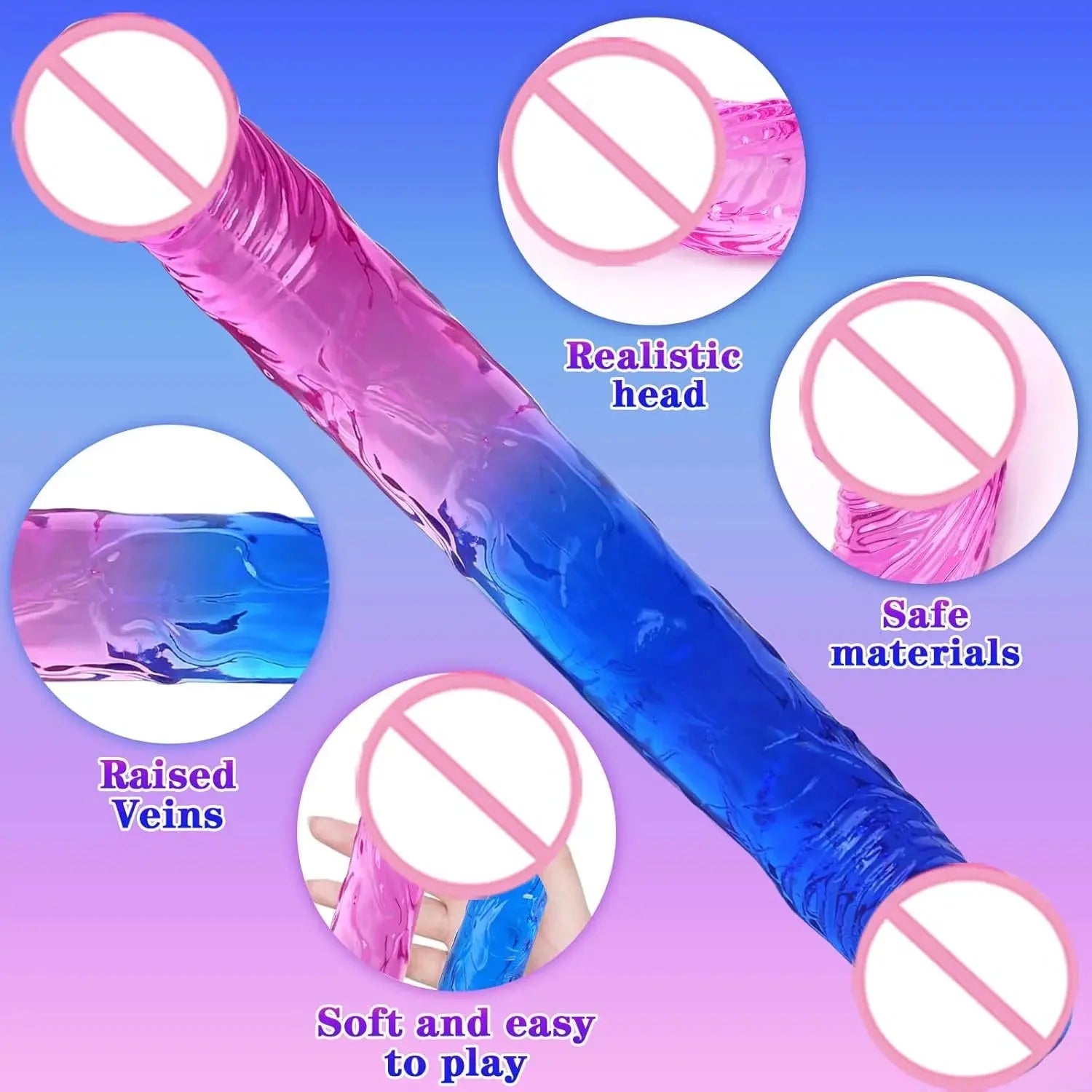Red and blue double-ended realistic dildo from SHOPEZRA L.L.C., flexible G-spot stimulator for women and couples.