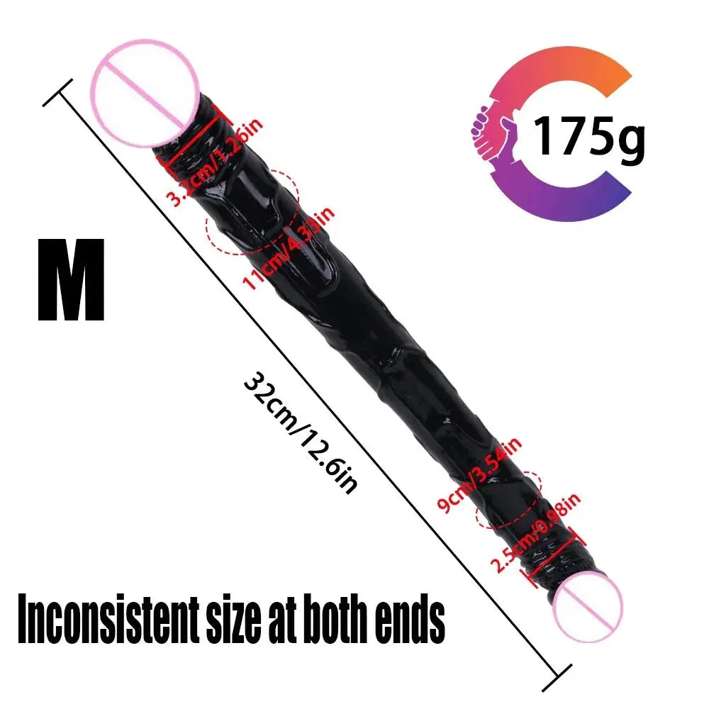Red and blue double-ended realistic dildo from SHOPEZRA L.L.C., flexible for double-sided anal play and G-spot stimulation.