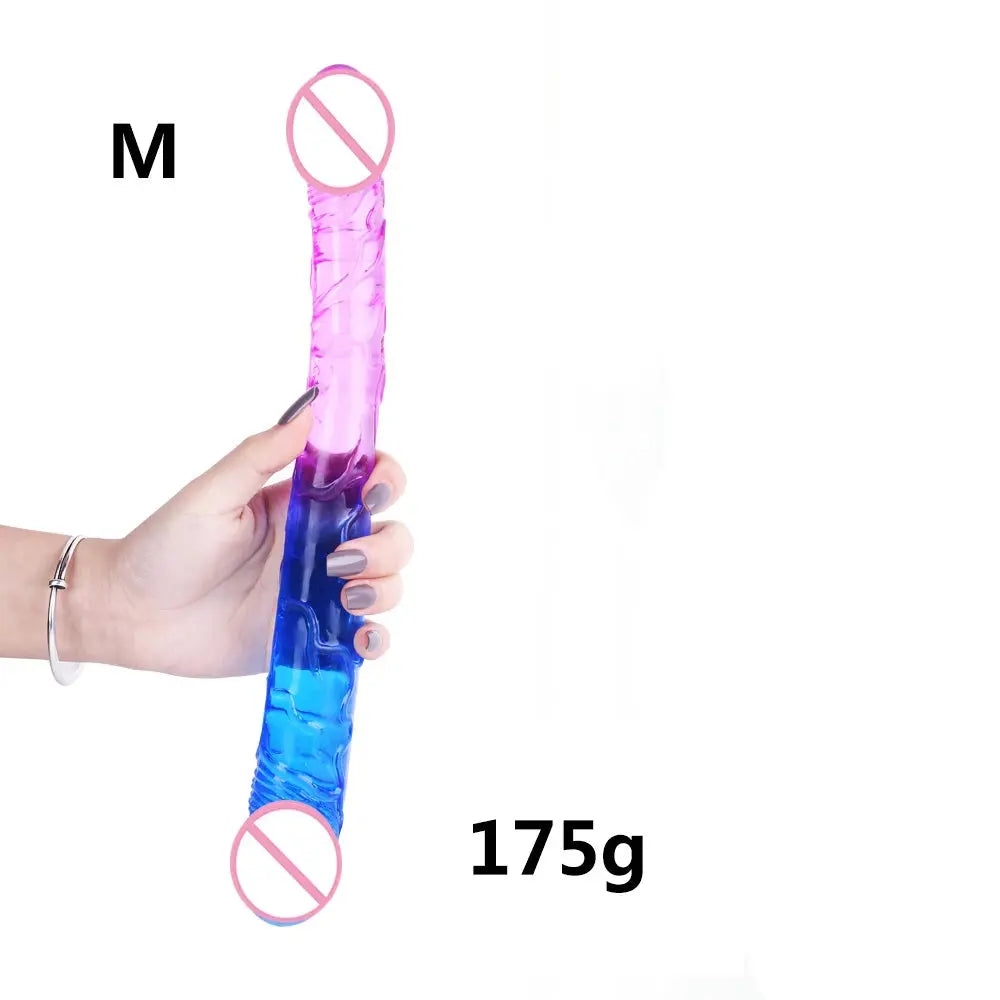 Red and blue double-ended realistic dildo from SHOPEZRA L.L.C., flexible G-spot stimulator for women and couples.