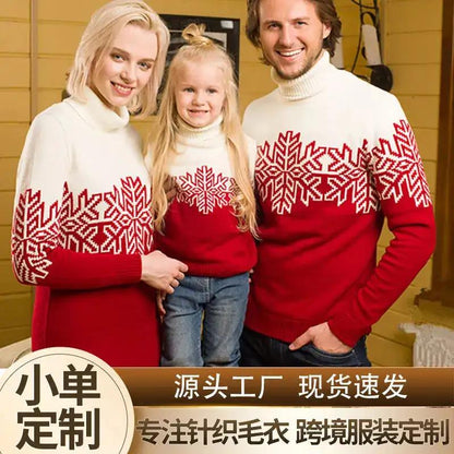 Amazon New Christmas Family Clothes Jacquard Turtleneck Sweater Christmas Clothing in stock Wholesale by Dropshipman