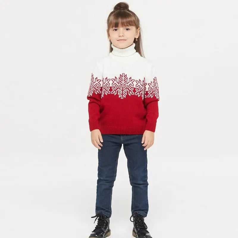 Red Christmas family jacquard turtleneck sweater by SHOPEZRA L.L.C., festive holiday clothing for women and families.
