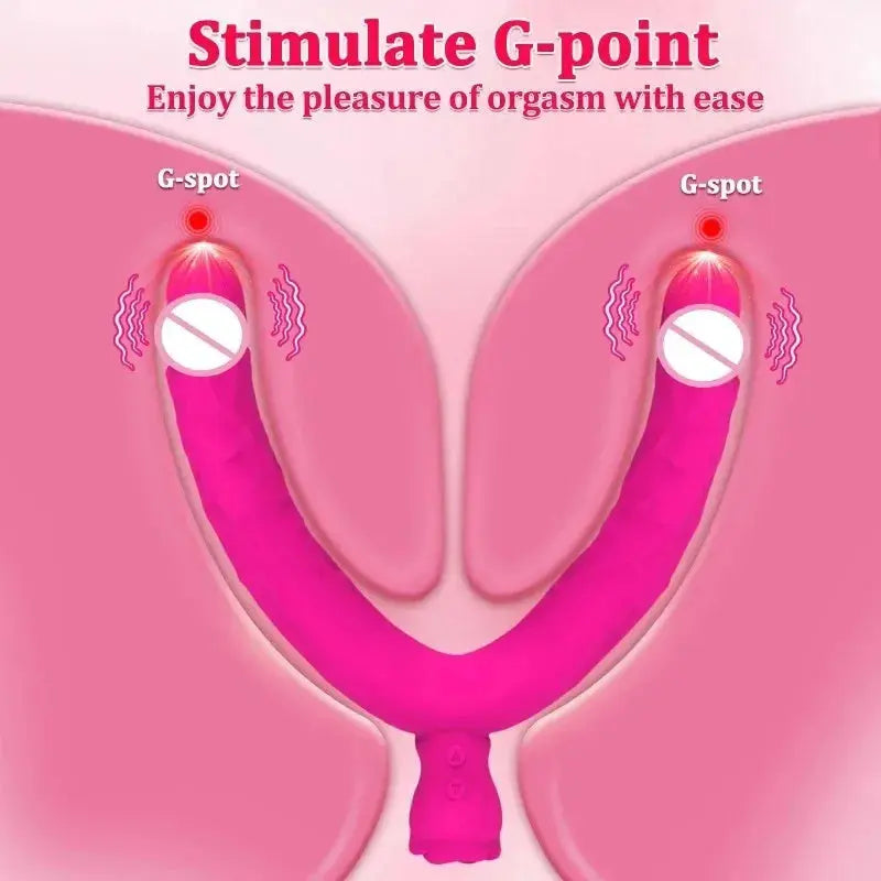 Red double-ended vibrating dildo by SHOPEZRA L.L.C., flexible realistic G-spot stimulator and silicone anal massager for adults.