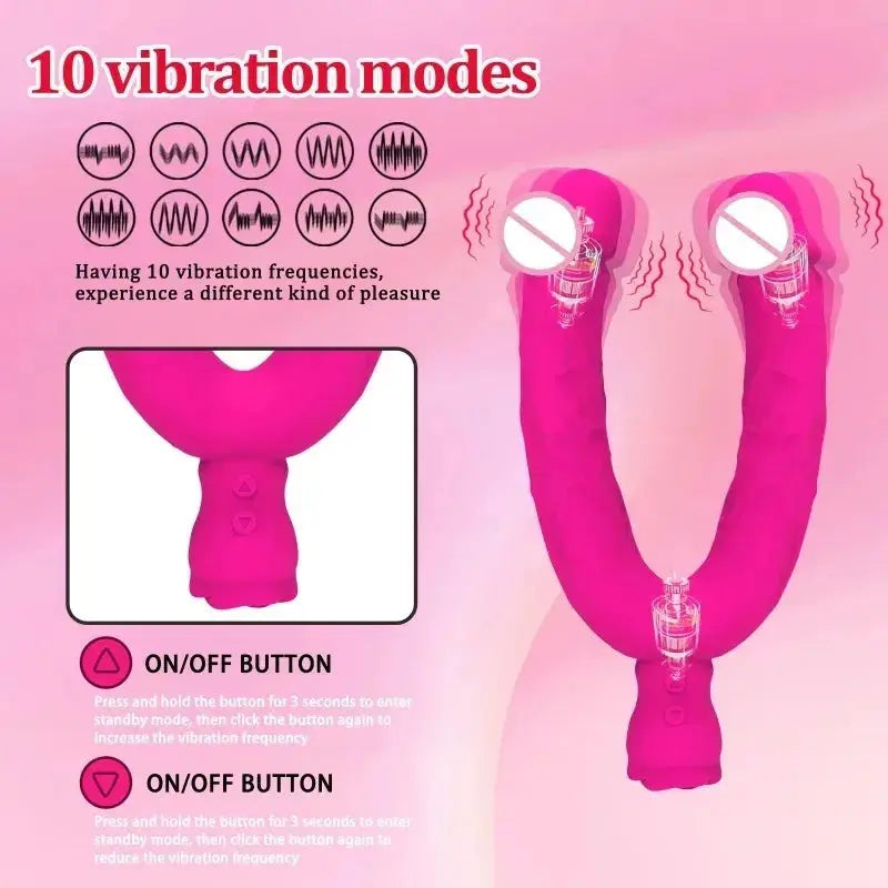 Red double-ended vibrating dildo by SHOPEZRA L.L.C., flexible realistic silicone G-spot stimulator and anal massager for adults.