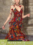 TheNeverMo Fireworks Burning Spring French Retro V-neck Strap Floral Long Dress for Holiday dress Summer by Dropshipman
