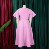 Elegant Dresses for Women V Neck Flare Sleeve High Waisted Pleated A Line Mid Calf Luxury Birthday Party Dinner Vestidos Mujer SHOPEZRA L.L.C.