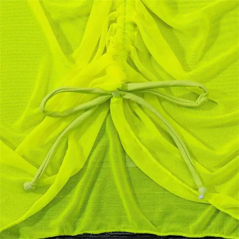 Beachwear Hip Skirt Translucent Sexy Swimsuit Beach Skirt Seaside Holiday Gauze Skirt Ruffled Overskirt Mesh Drawstring Solid by Dropshipman