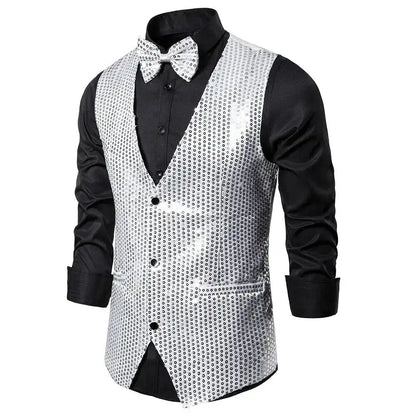 New Design Men Sequins Pattern Glitter Embellished V-neck Blazer Vest Male Evening Party Suits Plus Size hot by Dropshipman