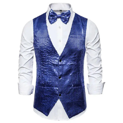 New Design Men Sequins Pattern Glitter Embellished V-neck Blazer Vest Male Evening Party Suits Plus Size hot by Dropshipman