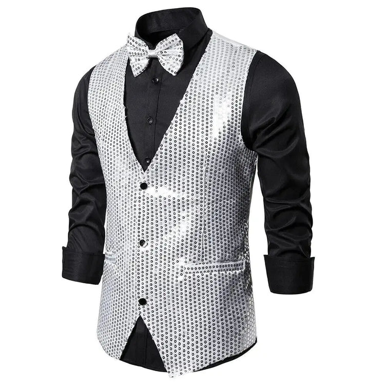 New Design Men Sequins Pattern Glitter Embellished V-neck Blazer Vest Male Evening Party Suits Plus Size hot SHOPEZRA L.L.C.