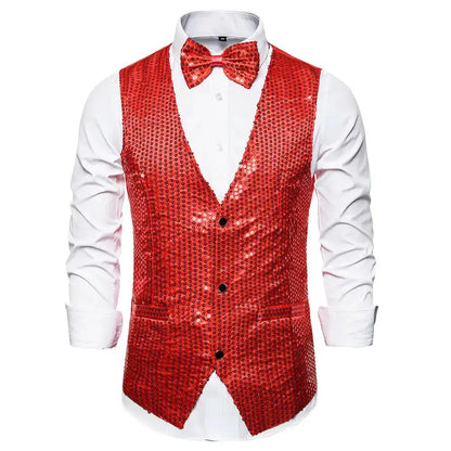 New Design Men Sequins Pattern Glitter Embellished V-neck Blazer Vest Male Evening Party Suits Plus Size hot by Dropshipman