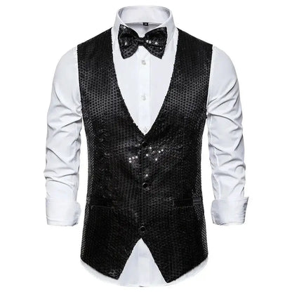 New Design Men Sequins Pattern Glitter Embellished V-neck Blazer Vest Male Evening Party Suits Plus Size hot by Dropshipman