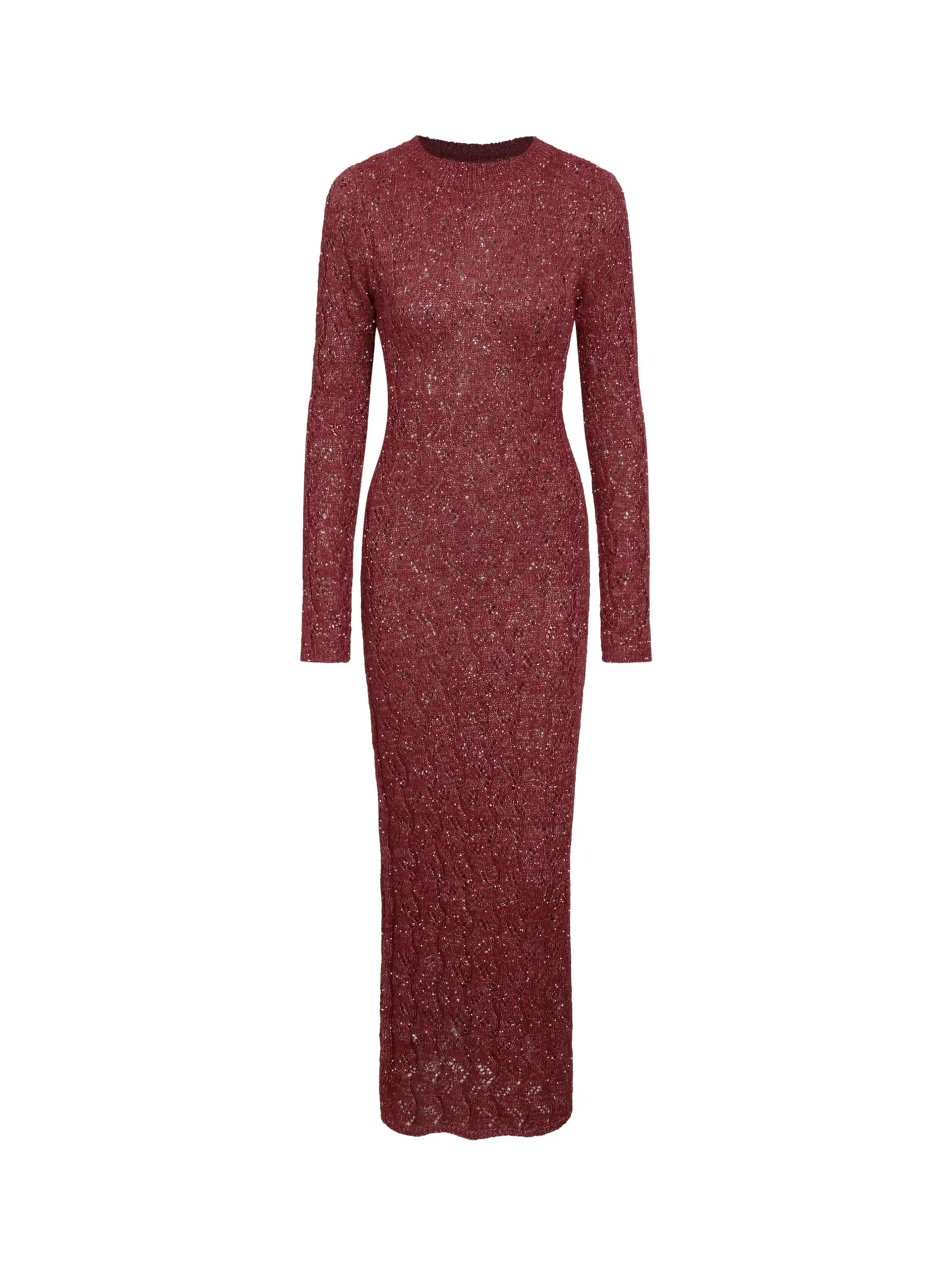 Elegant CIDER red sweater dress for women with long sleeves and a crew neck, perfect for holiday events.