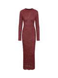 Elegant red sweater dress for women, long sleeve, crew neck, perfect for Christmas and holiday events.