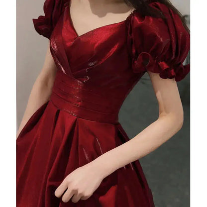 Evening Dress Red Bridal Toast Wear New V-neck Sexy Short Sleeve Long Skirt Backless Dinner Dresses Formal Dress Women Elegant by Dropshipman