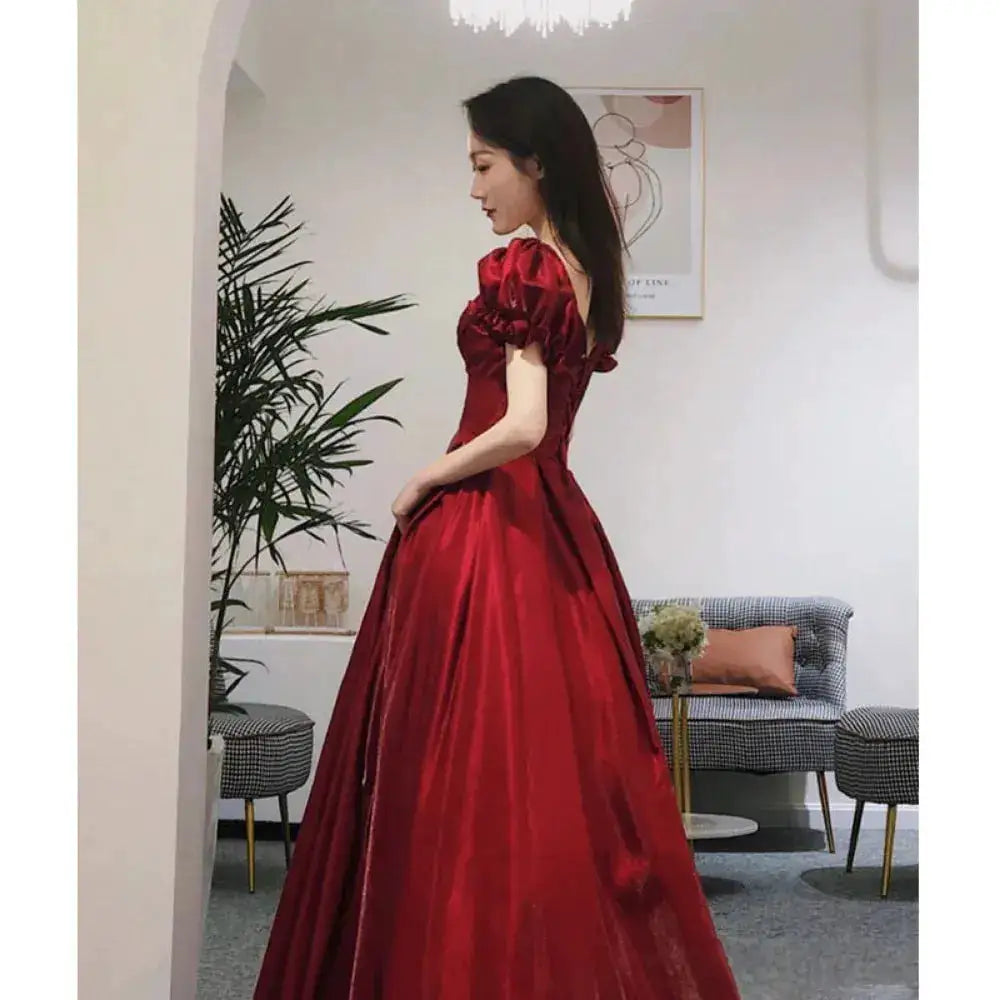 Evening Dress Red Bridal Toast Wear New V-neck Sexy Short Sleeve Long Skirt Backless Dinner Dresses Formal Dress Women Elegant by Dropshipman