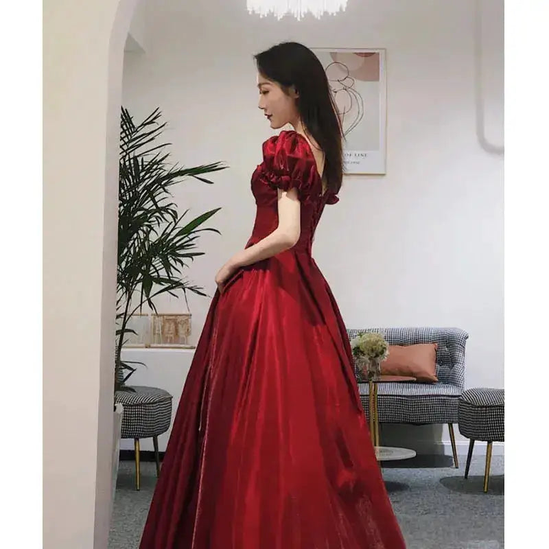 Evening Dress Red Bridal Toast Wear New V-neck Sexy Short Sleeve Long Skirt Backless Dinner Dresses Formal Dress Women Elegant by Dropshipman
