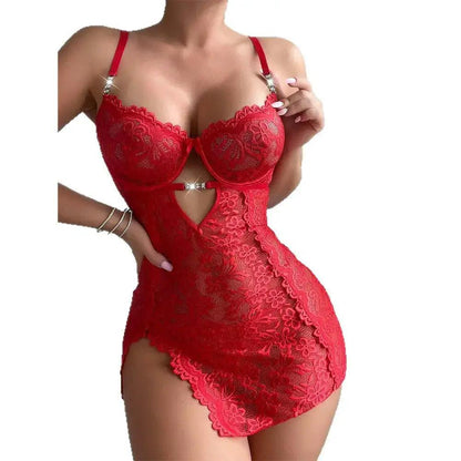 Cross-Border Foreign Trade Hot-Selling Sexy Lingerie Set Embroidered Lace See-Through Nightgown Thong Two-Piece Set for Women by Dropshipman