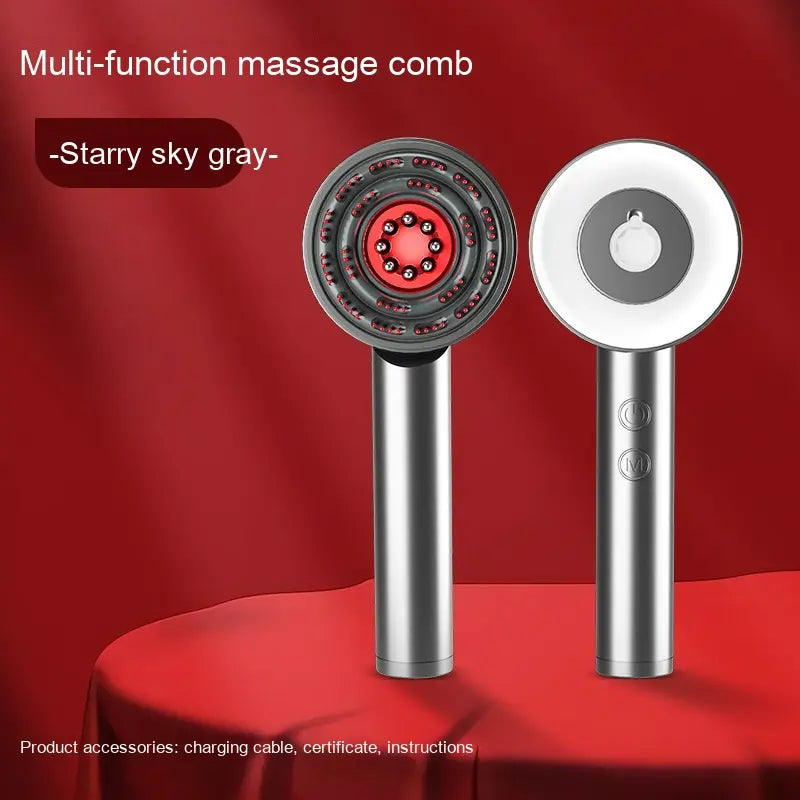 Red scalp massager comb by SHOPEZRA L.L.C., featuring ergonomic design and flexible teeth for gentle scalp massage.