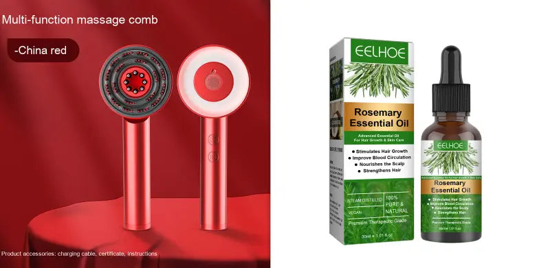 Red scalp massager comb by SHOPEZRA L.L.C. with flexible teeth for soothing scalp relaxation and gentle massage.