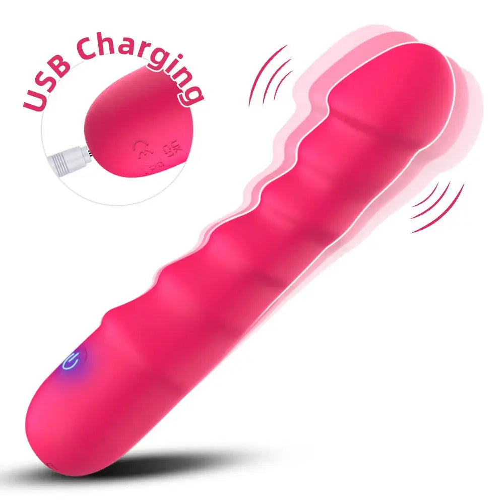 Red silicone vibrator with 20 modes, realistic design, strong motor, G-spot and clitoral stimulation, female adult sex toy.