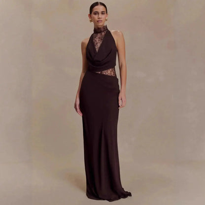 Women Lace Patchwork Sleeveless Pleated Dress Elegant Off-shoulder See Through Long Dresses 2026 Lady Evening Party Vestidos by Dropshipman