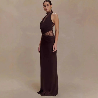 Women Lace Patchwork Sleeveless Pleated Dress Elegant Off-shoulder See Through Long Dresses 2026 Lady Evening Party Vestidos by Dropshipman