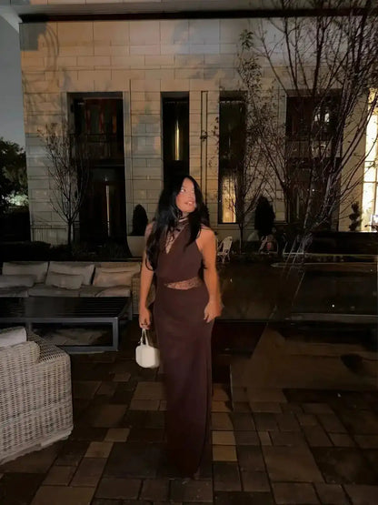 Women Lace Patchwork Sleeveless Pleated Dress Elegant Off-shoulder See Through Long Dresses 2026 Lady Evening Party Vestidos by Dropshipman