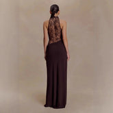 Women Lace Patchwork Sleeveless Pleated Dress Elegant Off-shoulder See Through Long Dresses 2026 Lady Evening Party Vestidos SHOPEZRA L.L.C.