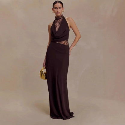 Women Lace Patchwork Sleeveless Pleated Dress Elegant Off-shoulder See Through Long Dresses 2026 Lady Evening Party Vestidos SHOPEZRA L.L.C.