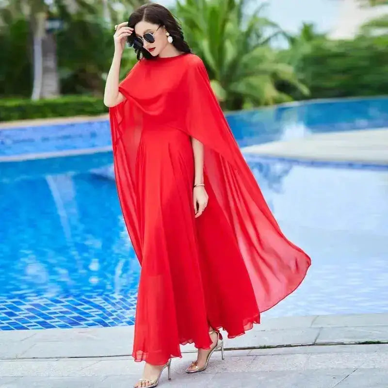 Shawl Dress Suit/Sun Protection Women Chiffon Dress Mother And Dress Two Piece Suit Bohemian Big Swing Long Dress Holiday Dress by Dropshipman