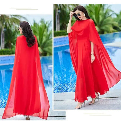 Shawl Dress Suit/Sun Protection Women Chiffon Dress Mother And Dress Two Piece Suit Bohemian Big Swing Long Dress Holiday Dress by Dropshipman