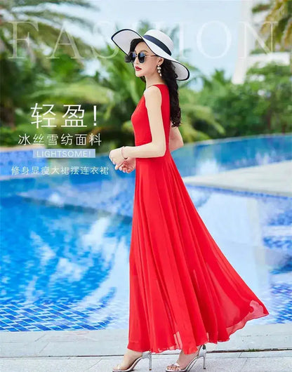 Shawl Dress Suit/Sun Protection Women Chiffon Dress Mother And Dress Two Piece Suit Bohemian Big Swing Long Dress Holiday Dress by Dropshipman