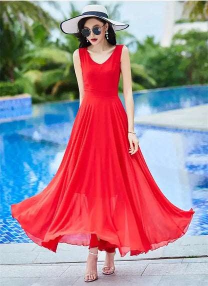 Shawl Dress Suit/Sun Protection Women Chiffon Dress Mother And Dress Two Piece Suit Bohemian Big Swing Long Dress Holiday Dress by Dropshipman