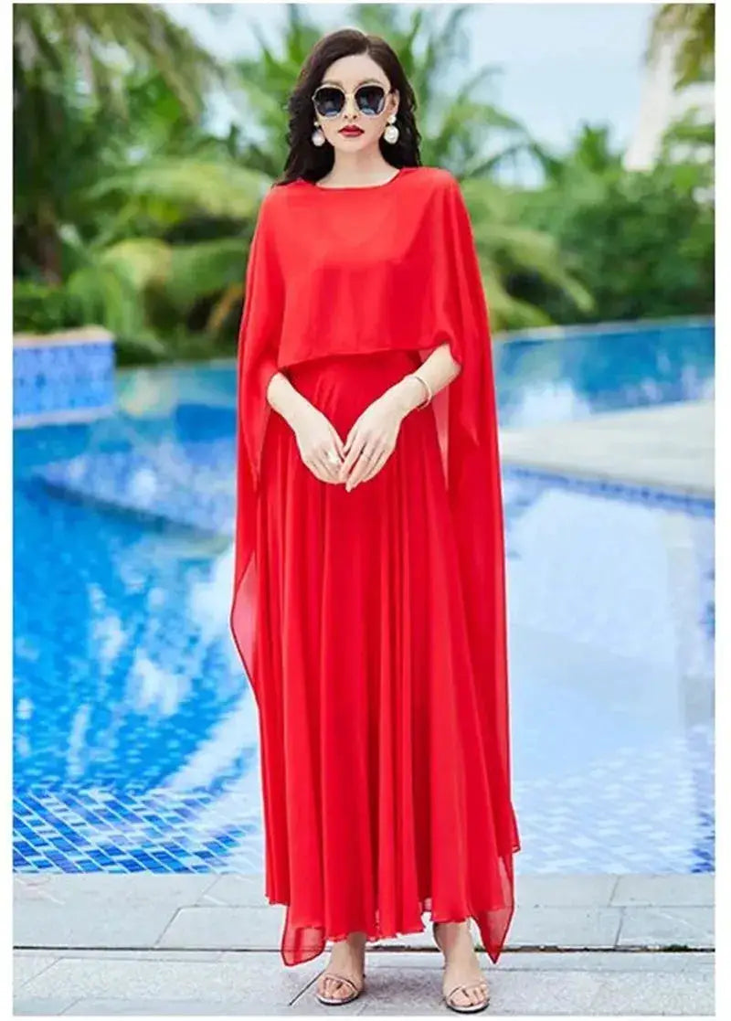 Shawl Dress Suit/Sun Protection Women Chiffon Dress Mother And Dress Two Piece Suit Bohemian Big Swing Long Dress Holiday Dress by Dropshipman