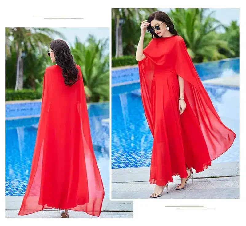 Shawl Dress Suit/Sun Protection Women Chiffon Dress Mother And Dress Two Piece Suit Bohemian Big Swing Long Dress Holiday Dress by Dropshipman