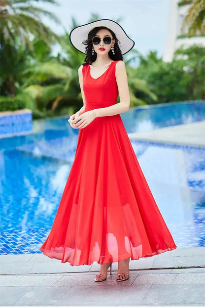 Shawl Dress Suit/Sun Protection Women Chiffon Dress Mother And Dress Two Piece Suit Bohemian Big Swing Long Dress Holiday Dress by Dropshipman