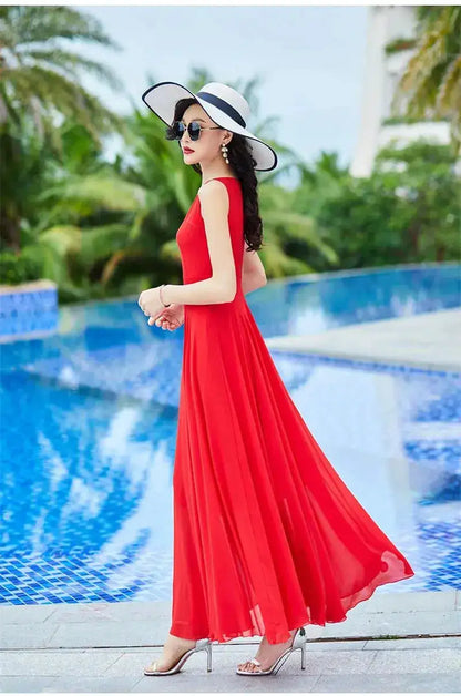 Shawl Dress Suit/Sun Protection Women Chiffon Dress Mother And Dress Two Piece Suit Bohemian Big Swing Long Dress Holiday Dress by Dropshipman