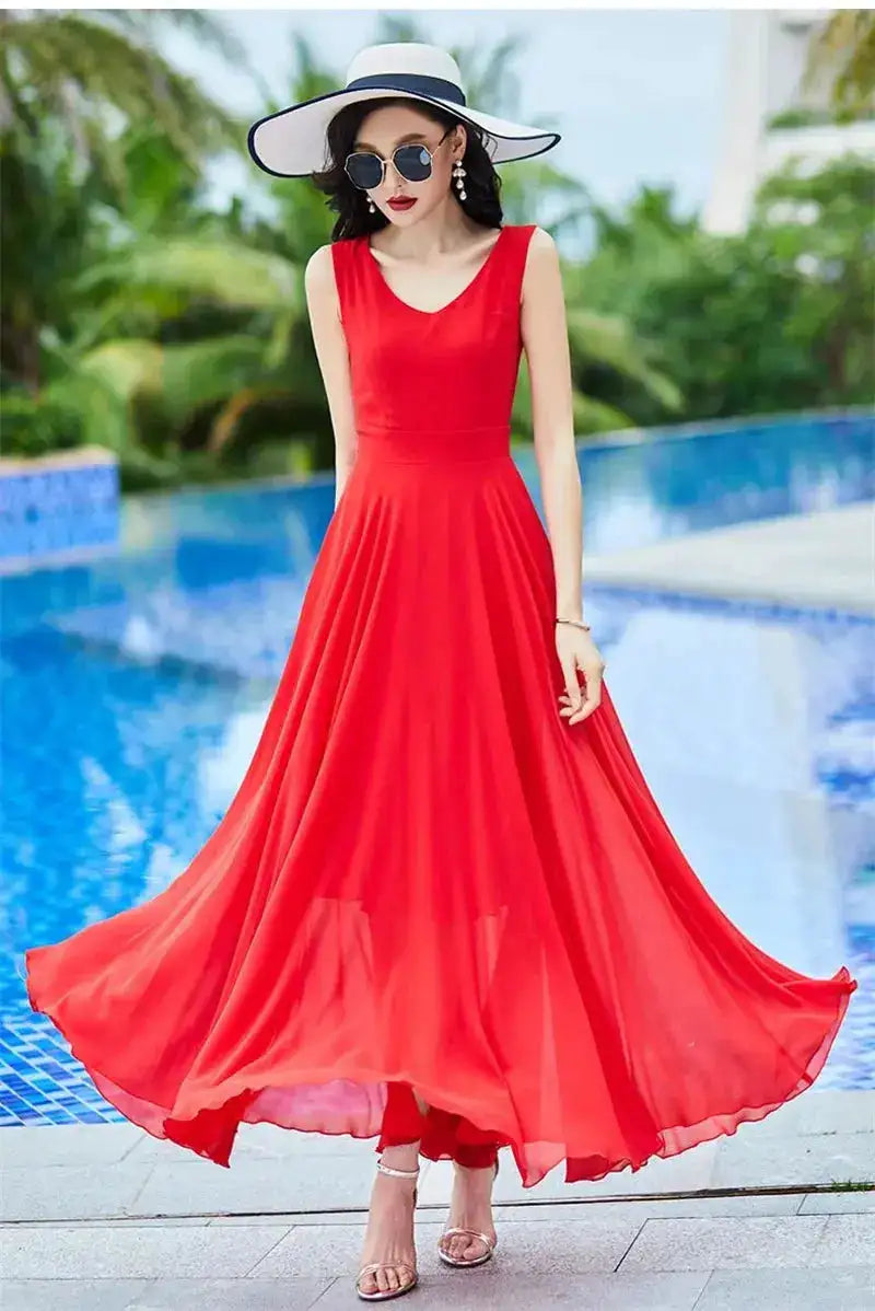 Shawl Dress Suit/Sun Protection Women Chiffon Dress Mother And Dress Two Piece Suit Bohemian Big Swing Long Dress Holiday Dress by Dropshipman