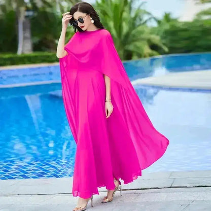 Shawl Dress Suit/Sun Protection Women Chiffon Dress Mother And Dress Two Piece Suit Bohemian Big Swing Long Dress Holiday Dress by Dropshipman
