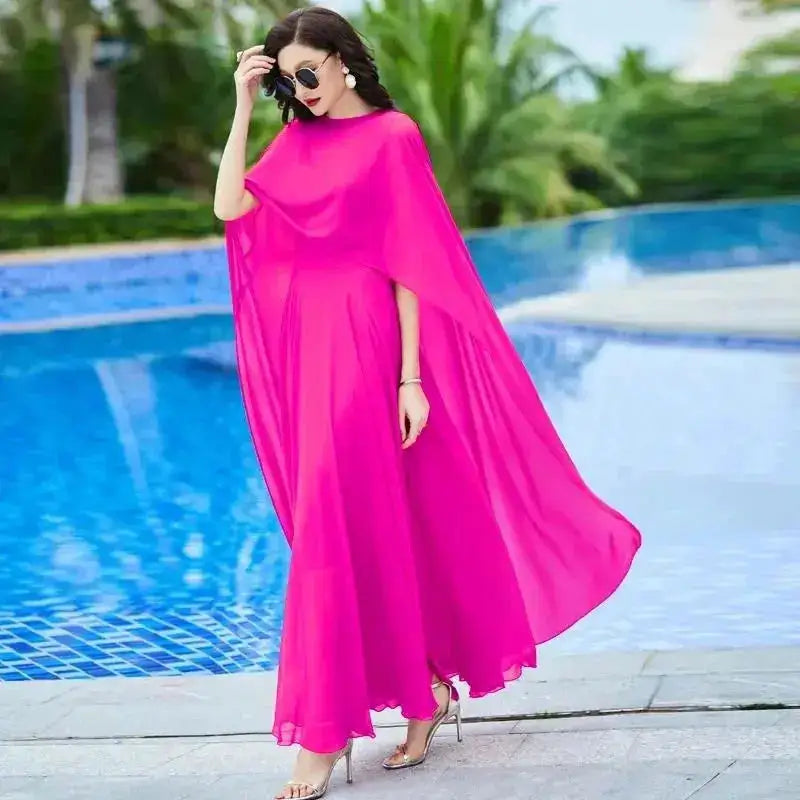 Shawl Dress Suit/Sun Protection Women Chiffon Dress Mother And Dress Two Piece Suit Bohemian Big Swing Long Dress Holiday Dress by Dropshipman