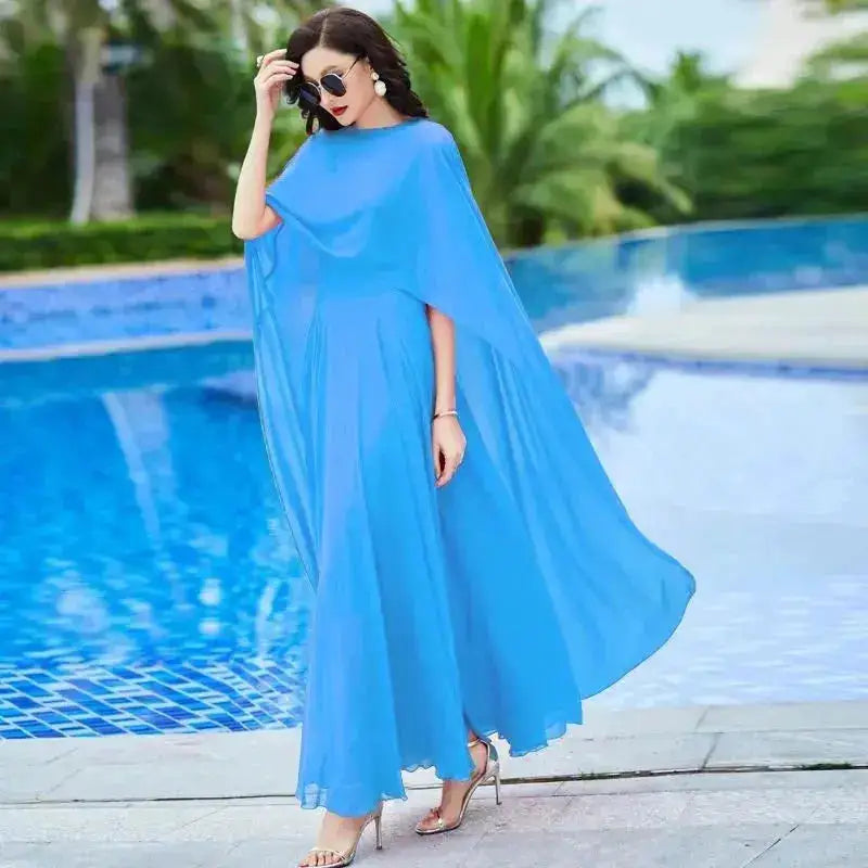 Shawl Dress Suit/Sun Protection Women Chiffon Dress Mother And Dress Two Piece Suit Bohemian Big Swing Long Dress Holiday Dress by Dropshipman