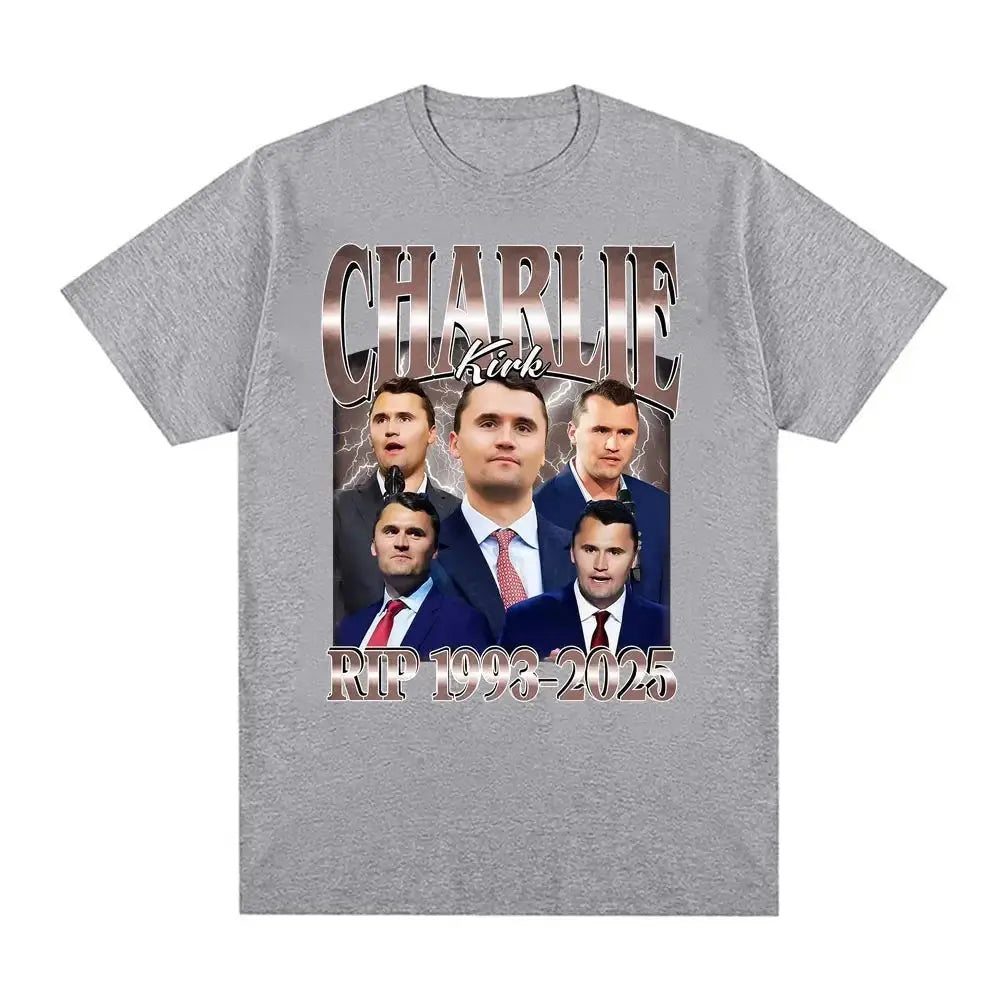 Men's Charlie Kirk graphic T-shirt with RIP 1993–2025 print, short sleeve vintage design, from SHOPEZRA L.L.C.