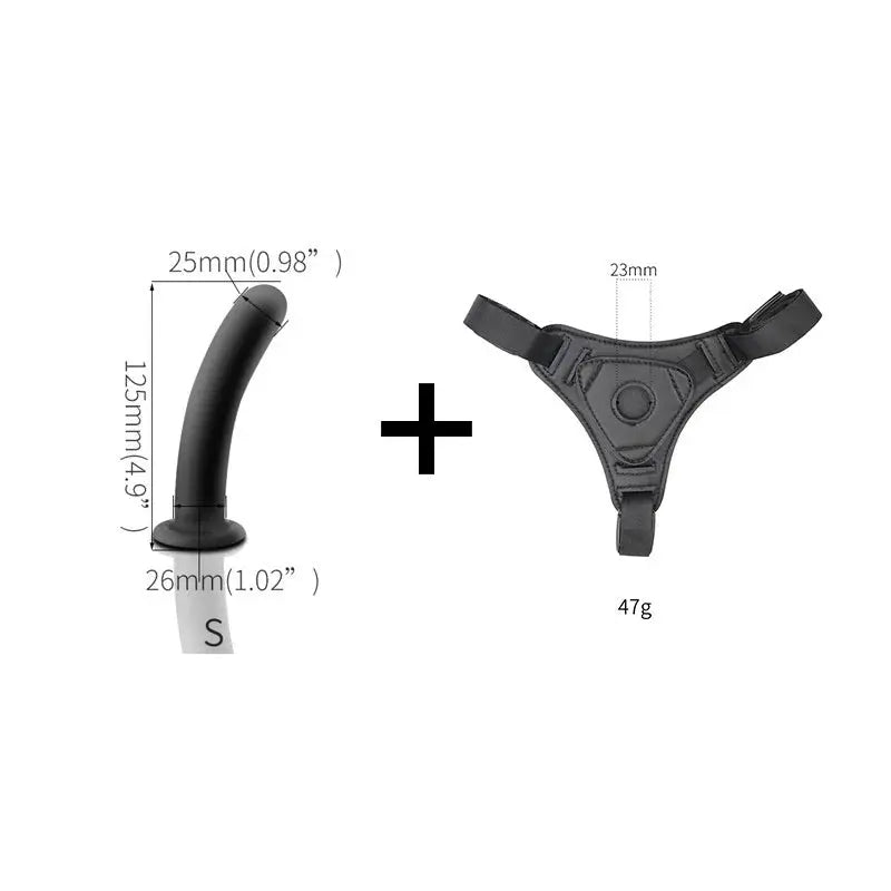 Realistic wearable dildo sex toy with strap-on harness, suction cup base, and anal plug for adult lesbian women and couples.